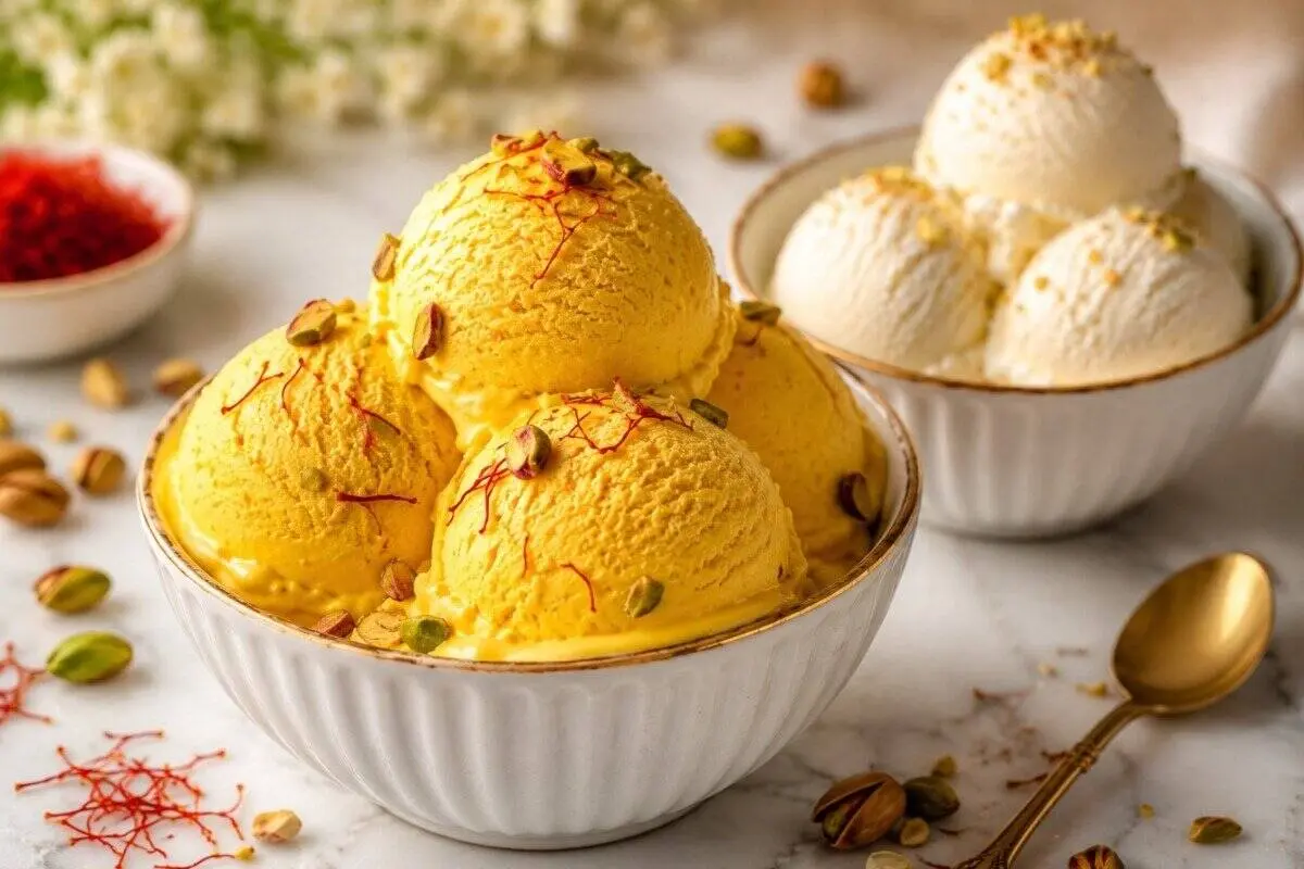 طرز تهیه بستنی سنتی زعفرانی بدون دستگاه و بدون ثعلب