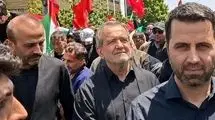 حضور پزشکیان در تشییع رهبر شهید انقلاب