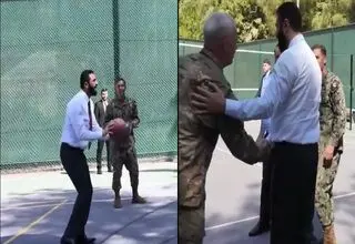 بسکتبال بازی احمد الشرع با فرماندهان آمریکایی
