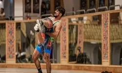 تمرین کشتی‌گیران ایران با یاد و خاطره مرحوم صابر کاظمی