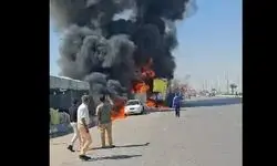 انحراف تریلر و ایجاد حریق در بلوار خلیج فارس بندرعباس