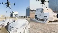 تصاویر شستشوی ماشین در اولین کارواش پهپادی