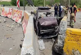 شاخ به شاخ شده یک خودرو در جاده خاوران تهران با نیوجرسی+عکس