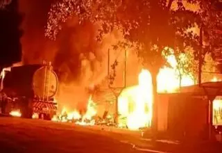 مرگ دلخراش راننده ۴۴ساله در واژگونی و اتش سوزی تانکر سوخت!