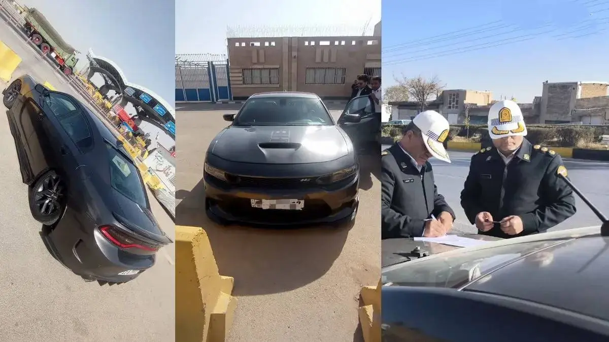 دوج چلنجر مشکی که با سرعت 210 کیلومتر در اتوبان قم درحرکت بود متوقف شد