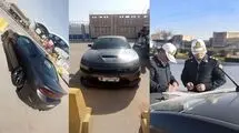 دوج چلنجر مشکی که با سرعت 210 کیلومتر در اتوبان قم درحرکت بود متوقف شد