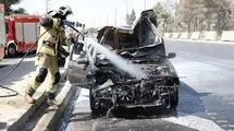 لحظات  آتش سوزی پژو 405 در اتوبان مدرس تهران/ببینید