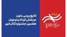 نتایج بررسی متون ۲ بخش جشنواره تئاتر «شهر» اعلام شد