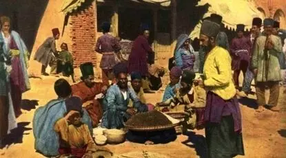 عکس/ تصویری رنگی شده از پخت برنج و نان در ۱۴۰ سال پیش بازار شیراز 
