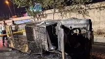 واژگونی و حریق مرگبار یک وانت در بزرگراه شهید بابایی/ راننده جان باخت
