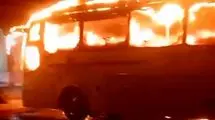 آتش سوزی وحشتناک اتوبوس مسافربری در مسیر کرمان - مشهد 