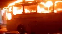 آتش سوزی وحشتناک اتوبوس مسافربری در مسیر کرمان - مشهد 