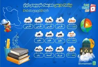 برنامه درسی مدرسه تلویزیونی ایران امروز شنبه ۲۲ فروردین ۱۴۰۵