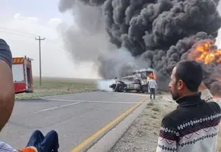 انفجار تریلی حامل سوخت در جاده مشهد - تربت جام + فیلم