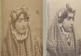 عکس/ پرتره خاص و دیدنی خواهران دوقلو قاجاری با مدل عجیب ابرو 