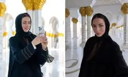 عکس با حجاب بازیگر مشهور و جنجالی هالیوود در مسجد شیخ زاید
