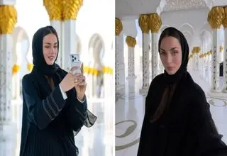 عکس با حجاب بازیگر مشهور و جنجالی هالیوود در مسجد شیخ زاید